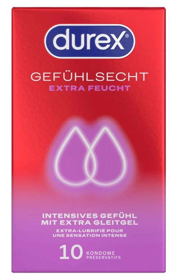 Durex Gefuhlsecht Extra Feucht latekso prezervatyvai su papildomu lubrikantu, 10 vnt.