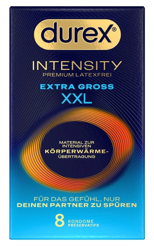 Durex Intensity Extra Large nitriliniai prezervatyvai be latekso, 61 mm, 8 vnt.