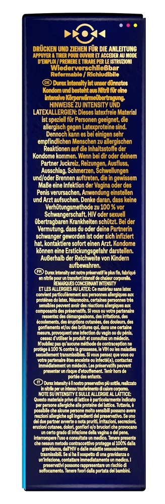 Durex Intensity Extra Large nitriliniai prezervatyvai be latekso, 61 mm, 8 vnt.