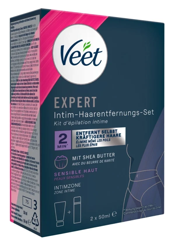 Veet Expert intymių zonų depiliacijos rinkinys su taukmedžio sviestu, 2 x 50 ml