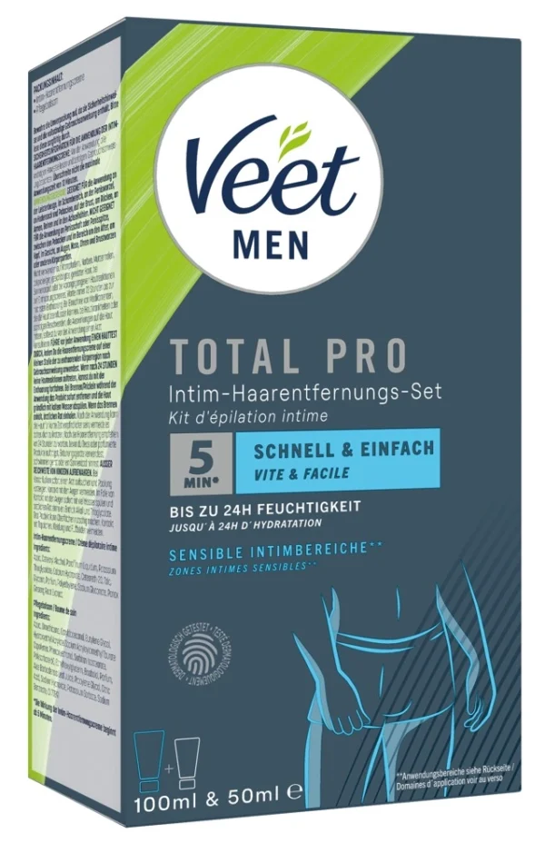 Veet Men TOTAL PRO intymios depiliacijos rinkinys: kremas ir balzamas su alavijais
