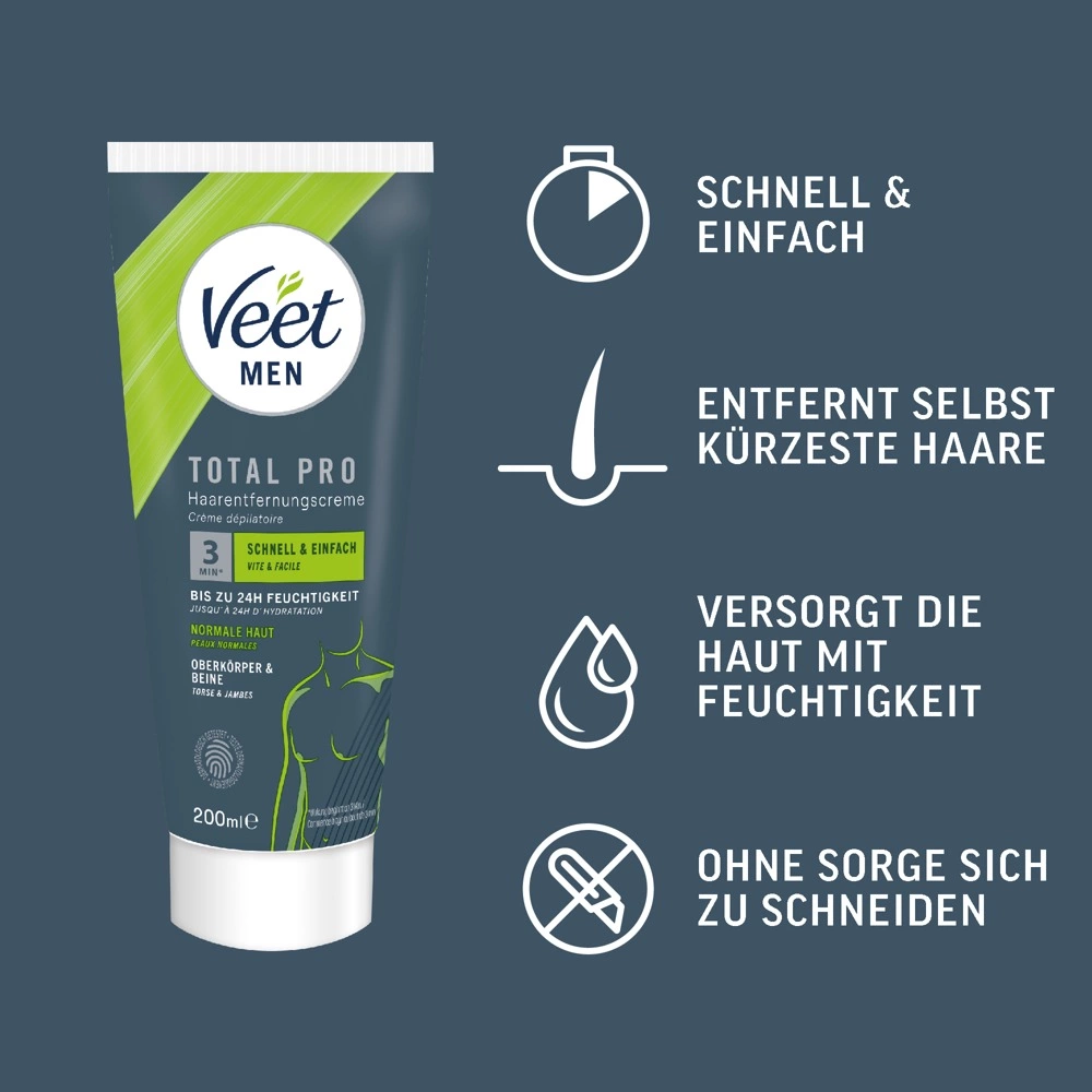 Veet Men Total Pro depiliacinis kremas vyrams, 200 ml