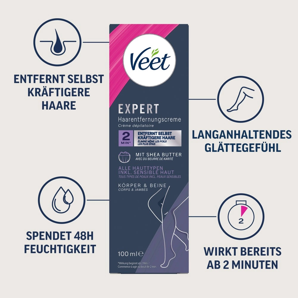 Veet Expert depiliacinis kremas kūnui ir kojoms su taukmedžio sviestu, 100 ml
