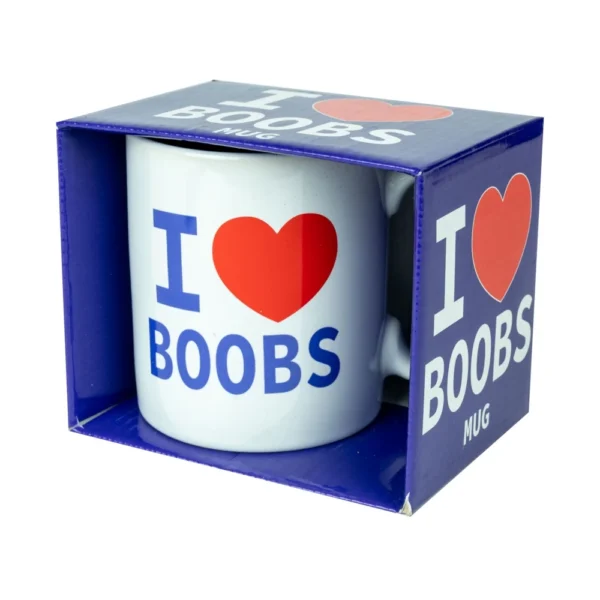 Kemis I Love Boobs keraminis puodelis su užrašu, baltas, 400 ml