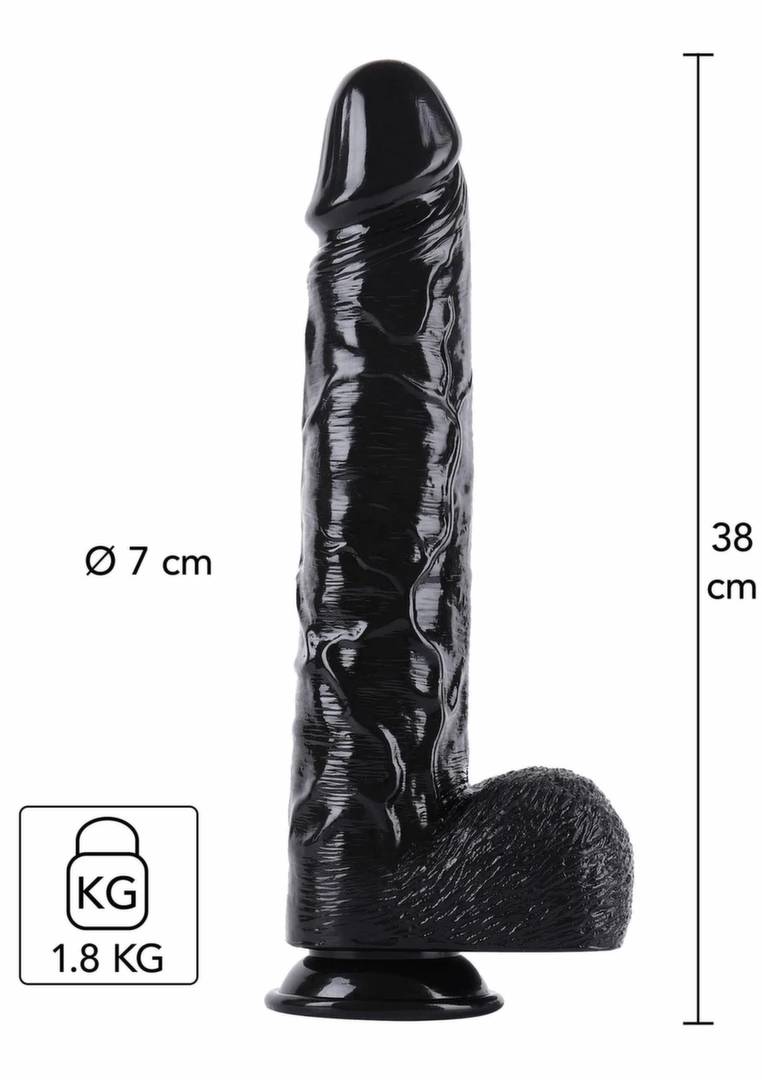 Hidden Desire Extreme Dong 38 cm analinis dildo su plačiu pagrindu, juodas