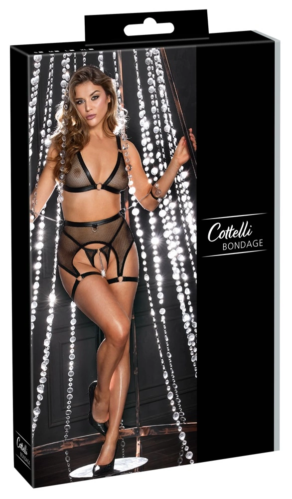Cottelli Collection Bondage tinklelio komplektas su manžetais, juodas, XL