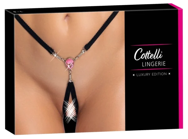 Cottelli stringai su dekoratyviniu kristalu ir grandinėlėmis, S-L, juodi