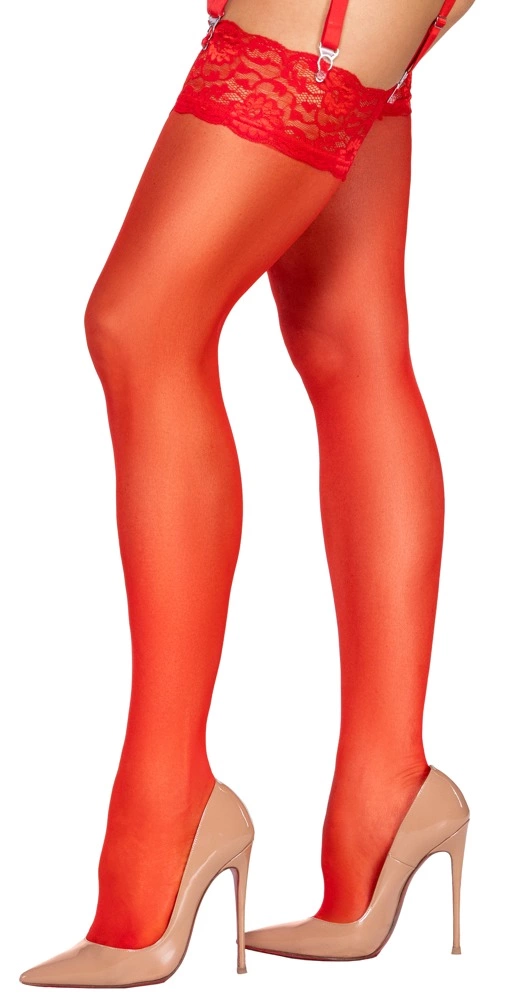 Cottelli Legwear raudonos kojinės 20 den su 9 cm nėrinių viršumi, S