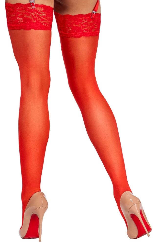Cottelli Legwear raudonos kojinės 20 den su 9 cm nėrinių viršumi, M
