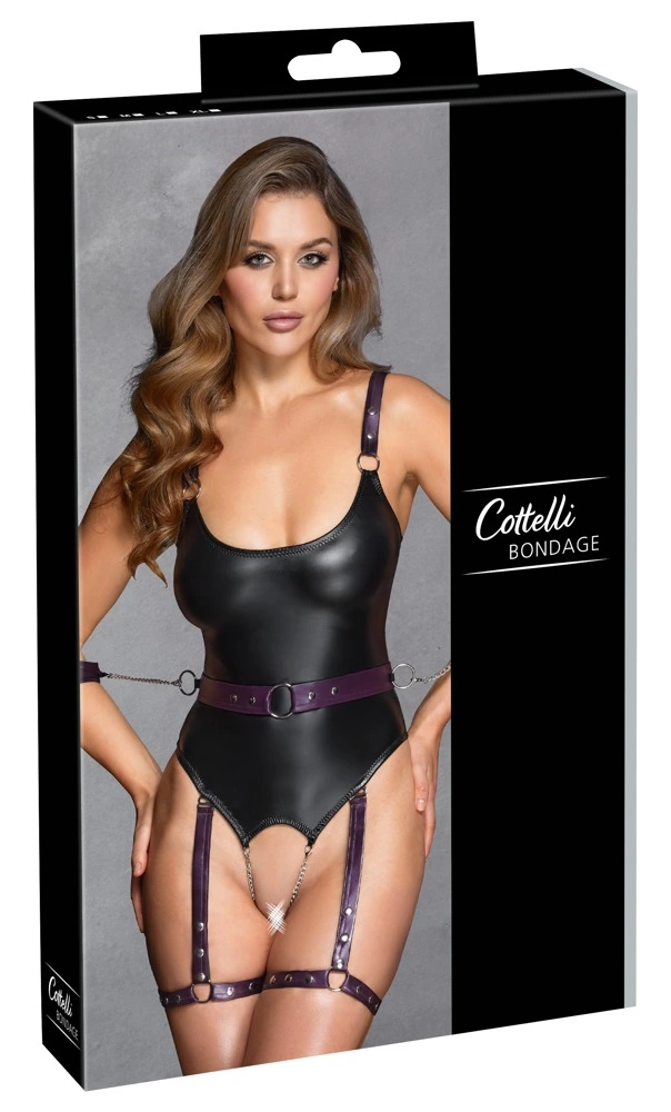 Cottelli Collection Bondage bodis su manžetais ir grandinėlėmis, juodas, S