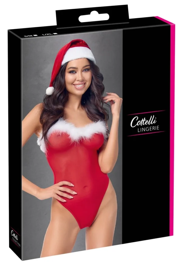 Cottelli X-Mas kalėdinis komplektas: raudonas bodis ir kepurė, S/M