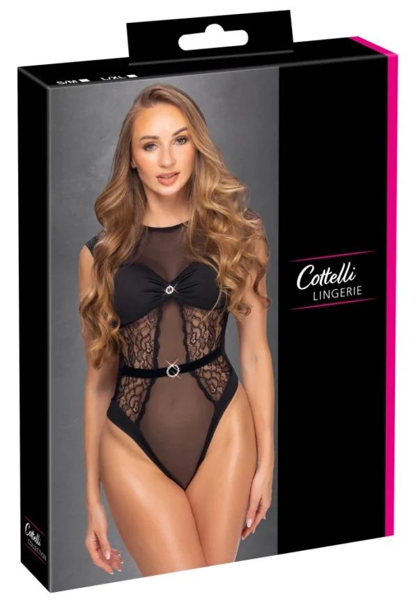 Cottelli Lingerie bodis su nėriniais ir kristalais, juodas, L/XL