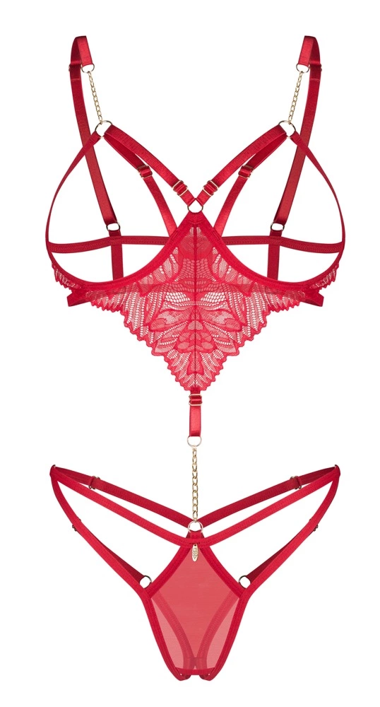 Obsessive Matildea bodis su atviru tarpkojiu ir nėriniais, raudonas, S/M