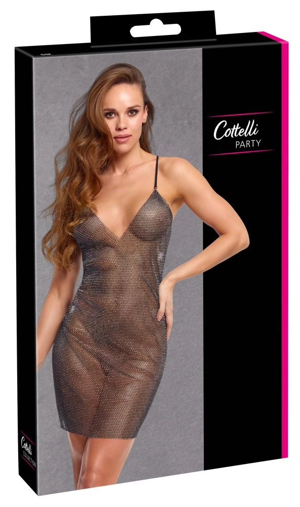 Cottelli PARTY mini suknelė iš juodo tinklelio su kristalais, S/M