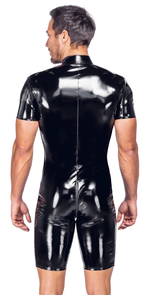 Black Level vyriškas trumpas vinilinis kombinezonas su užtrauktuku, juodas, 3XL