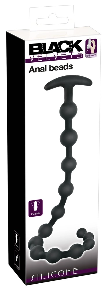 Black Velvets silikoniniai analiniai karoliukai, 13 karoliukų, 50 cm, juodi