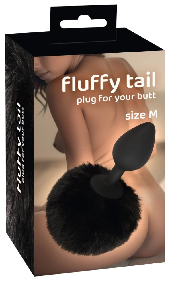 You2Toys Fluffy Tail analinis kaištis iš silikono su dirbtiniu kailiu, juodas, M
