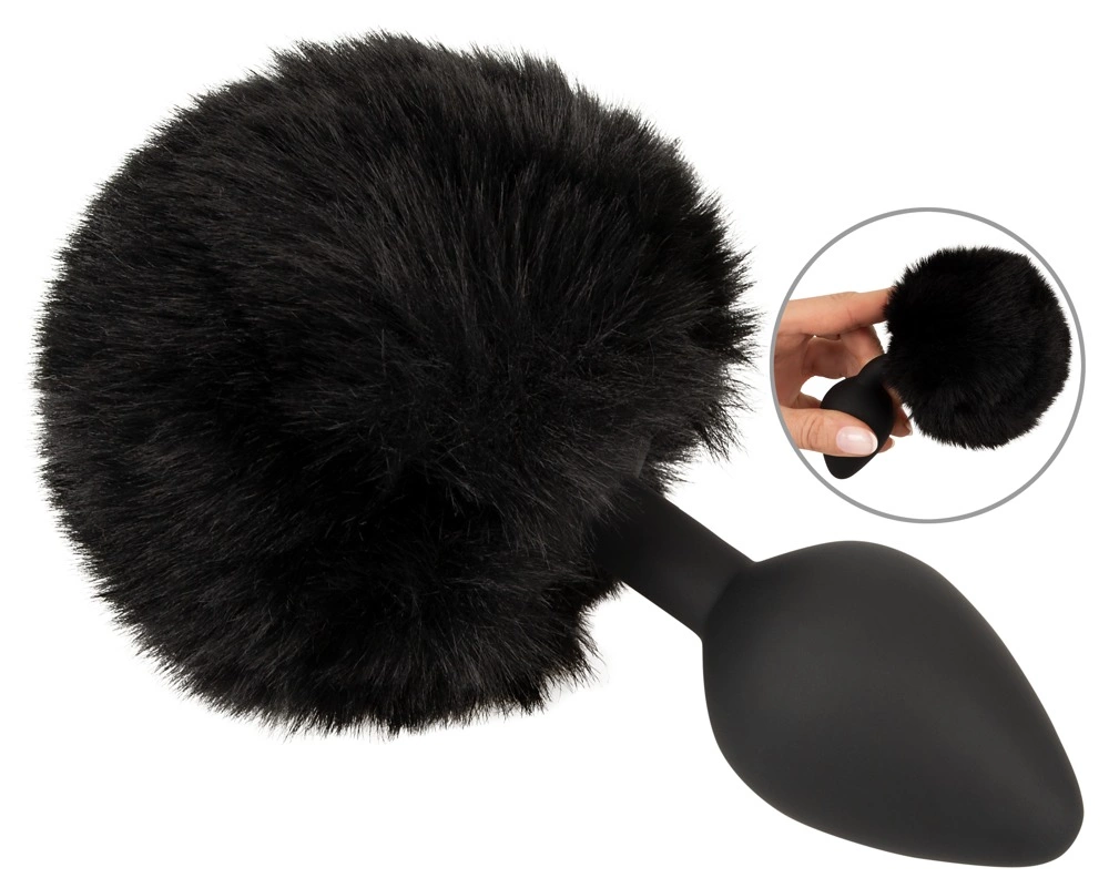 You2Toys Fluffy Tail analinis kaištis iš silikono su dirbtiniu kailiu, juodas, M