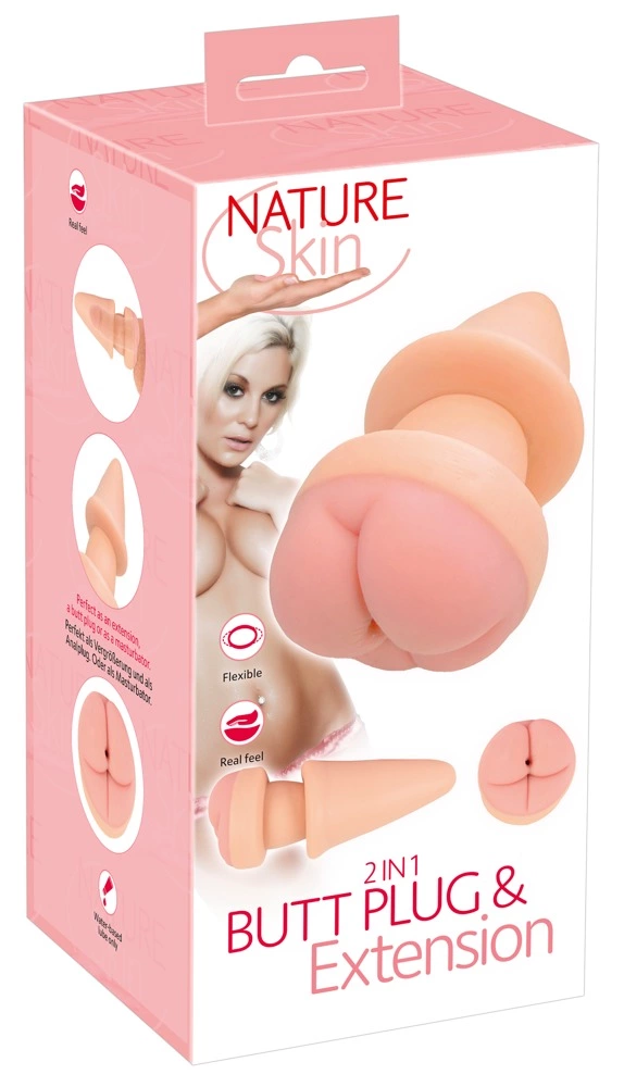 Nature Skin 2 viename analinis kaištis ir penio antgalis iš TPE, kūno spalvos