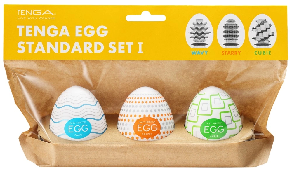 Tenga Egg Standard masturbatorių rinkinys, 3 vnt.: Wavy, Starry, Cubic