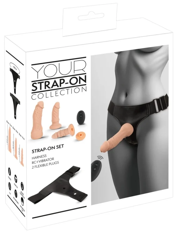 You2Toys RC Vibe strap-on rinkinys su vibruojančiu antgaliu ir pulteliu, juodas