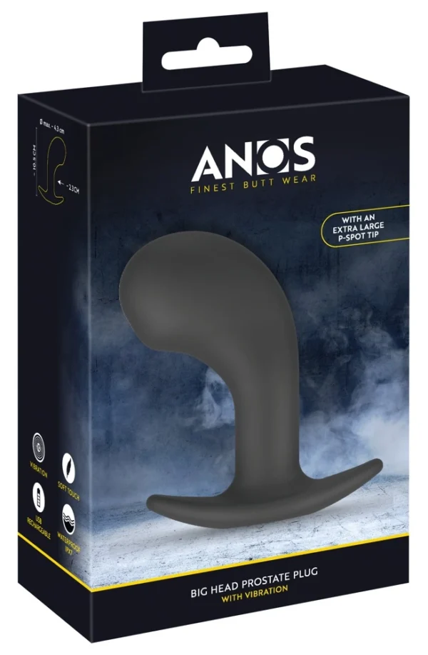Anos Big Head vibruojantis prostatos masažuoklis iš silikono, juodas