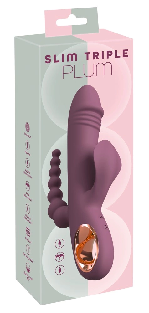 You2Toys Slim Triple Plum vibratorius 3 viename, atsparus vandeniui, violetinis