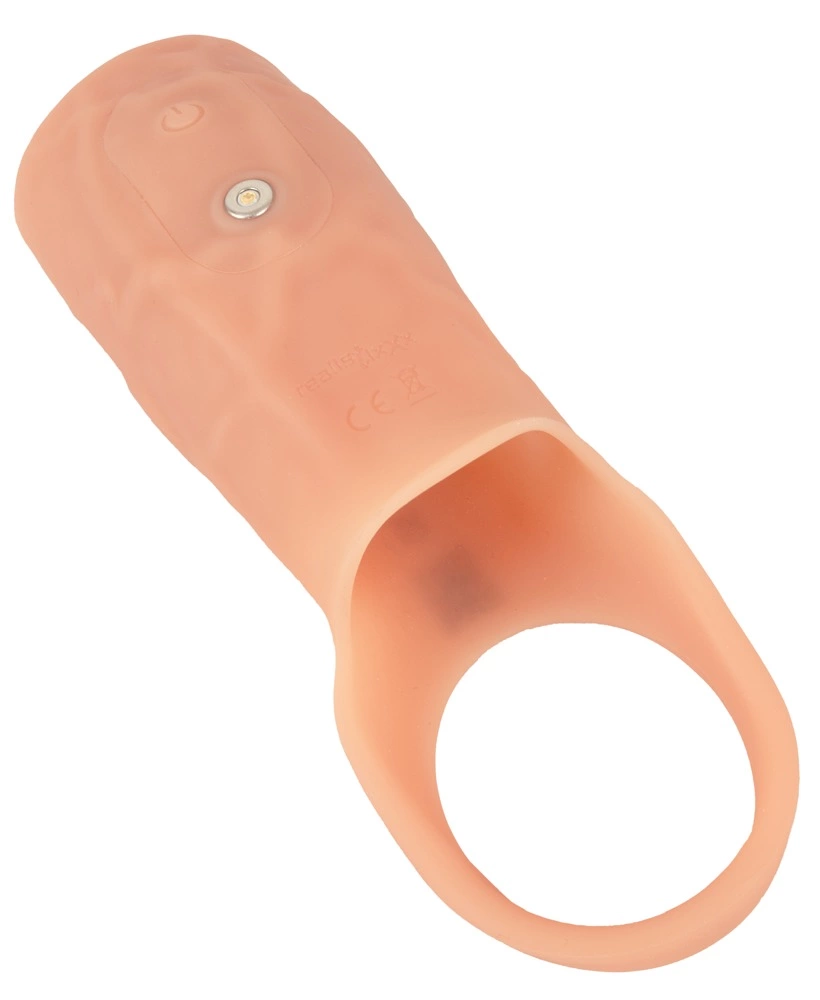 Realistixxx RealSleeve Open vibruojantis penio antgalis atviru galu, 14 cm