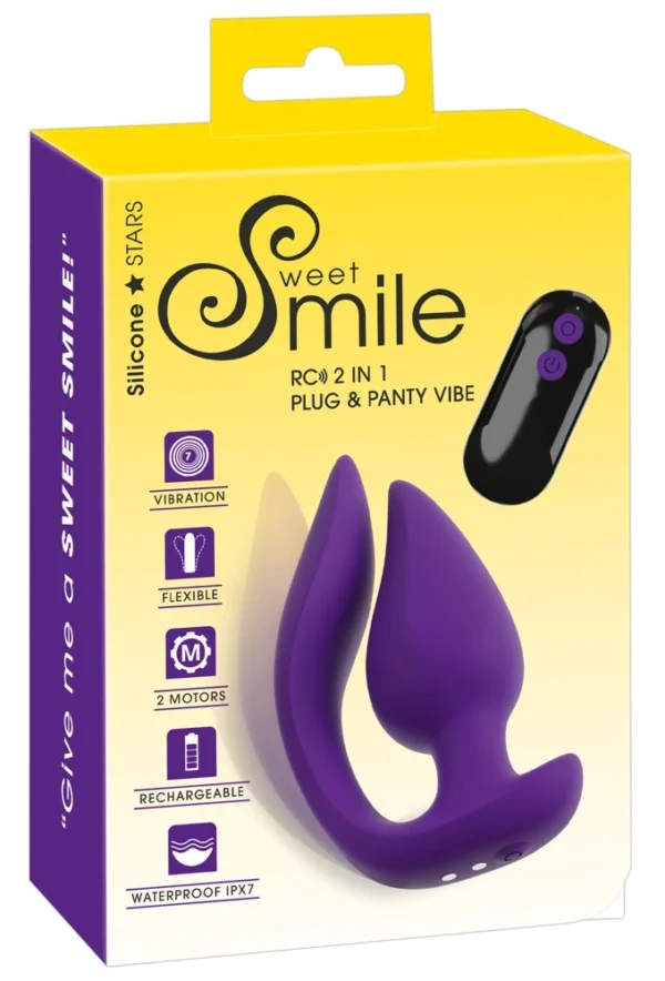 Sweet Smile RC vibratorius su kaiščiu ir išorine dalimi, valdomas pulteliu, iš silikono