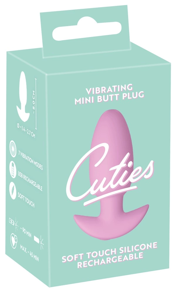 Cuties vibruojantis analinis kaištis iš silikono, įkraunamas per USB, rožinis, 8 cm