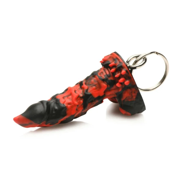 XR Brands Creature Cocks Fire Demon silikoninis raktų pakabukas, raudonai juodas
