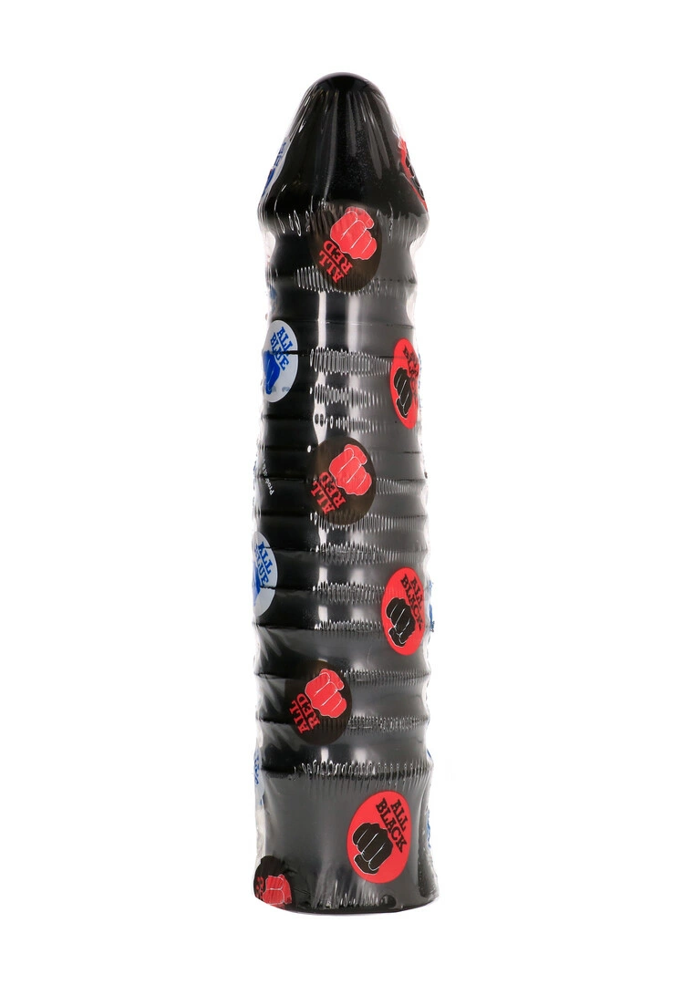 All Black 69 dildo su rievelėmis, juodas, 26 cm