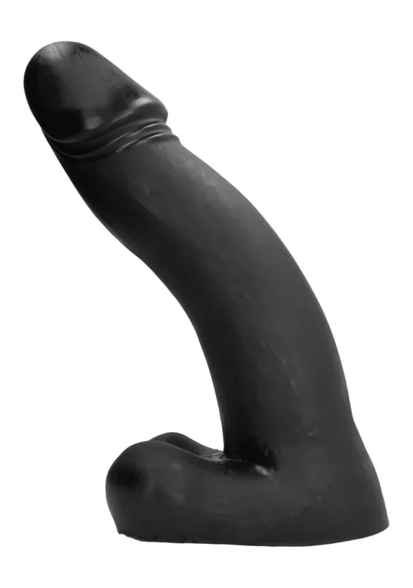 All Black juodas PVC dildo su anatomišku galiuku, 45 cm