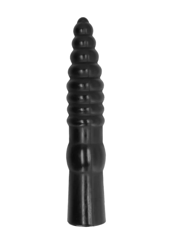 All Black spiralinis dildo su rievelėmis, 33 cm, juodas