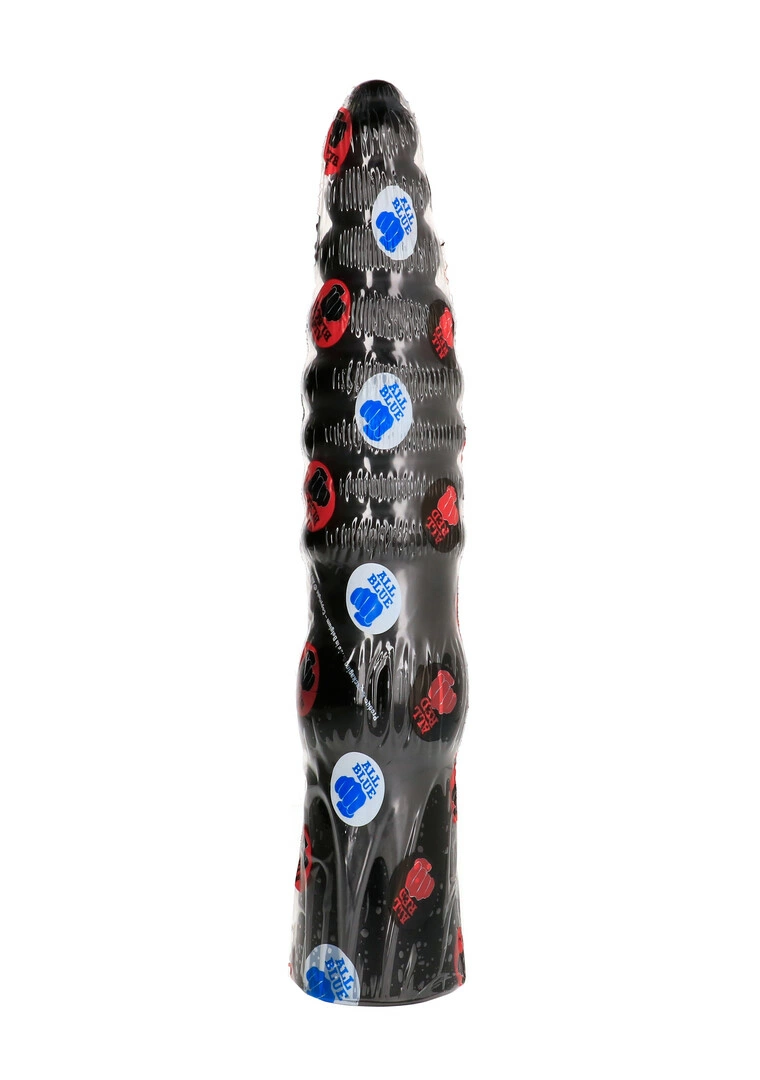 All Black spiralinis dildo su rievelėmis, 33 cm, juodas