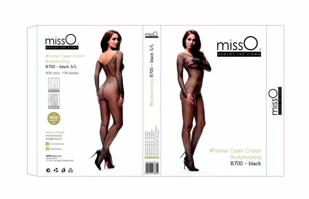 MissO B700 tinklinis bodistokingas su atviru tarpkojiu, juodas, S/L