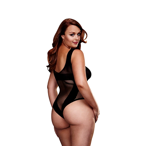 Baci Jacquard Fishnet V erotinis bodis, juodas, Queen Size (XL/XXL)