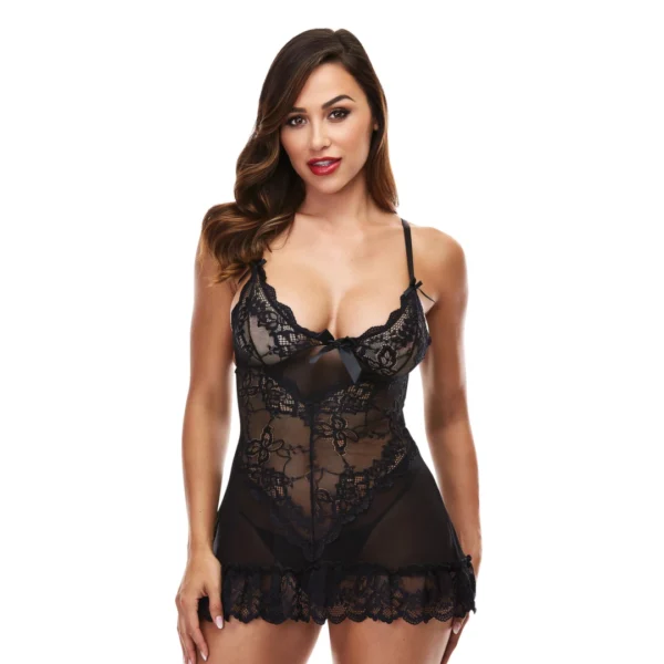 Baci mini nėrinių naktinukai su stringais, juodi, M/L