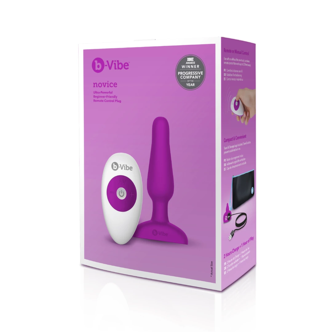 b-Vibe Novice vibruojantis analinis kaištis su pulteliu, fuksijos spalvos