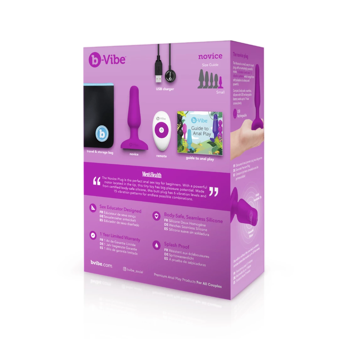 b-Vibe Novice vibruojantis analinis kaištis su pulteliu, fuksijos spalvos