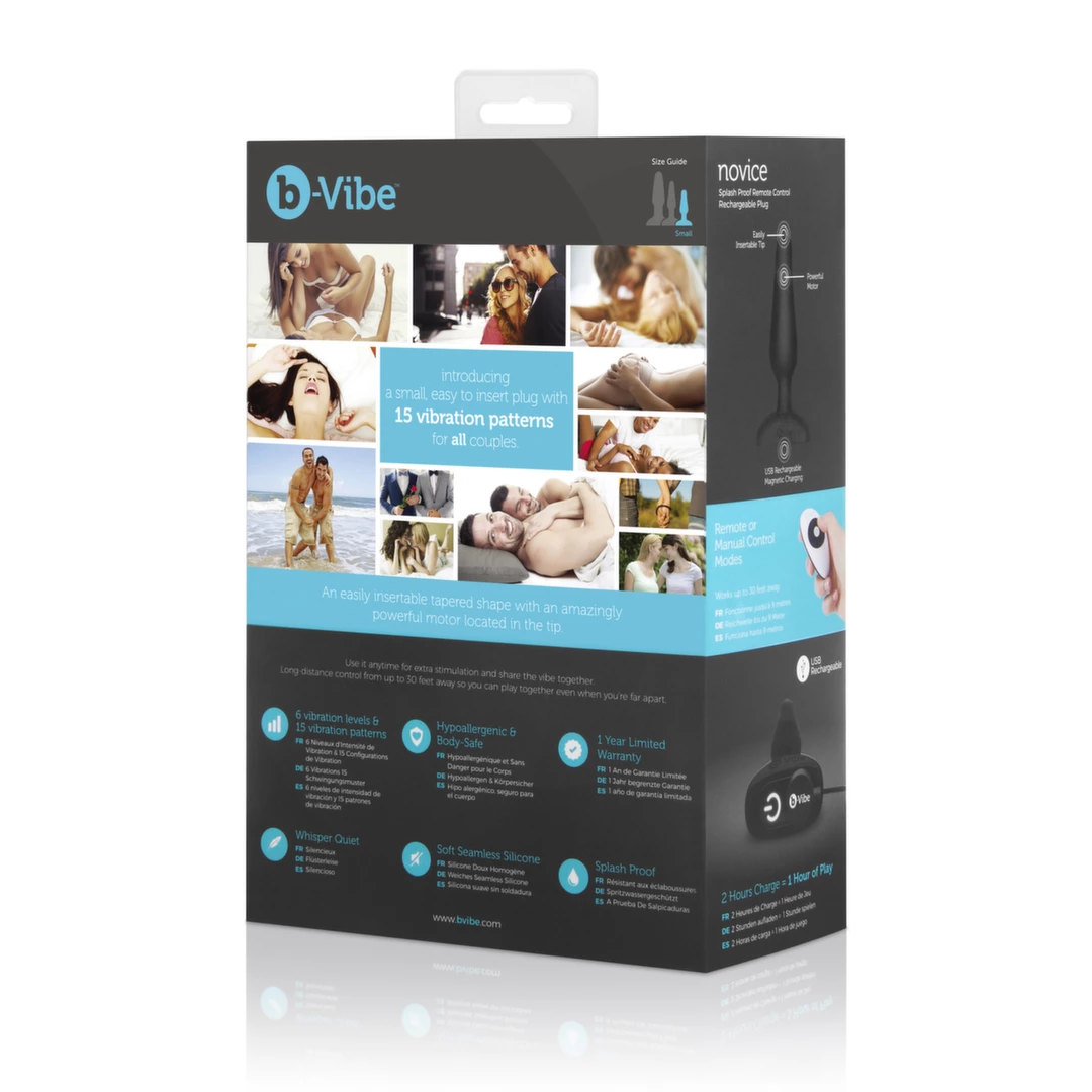 b-Vibe Novice Plug vibruojantis analinis kaištis su pulteliu, juodas