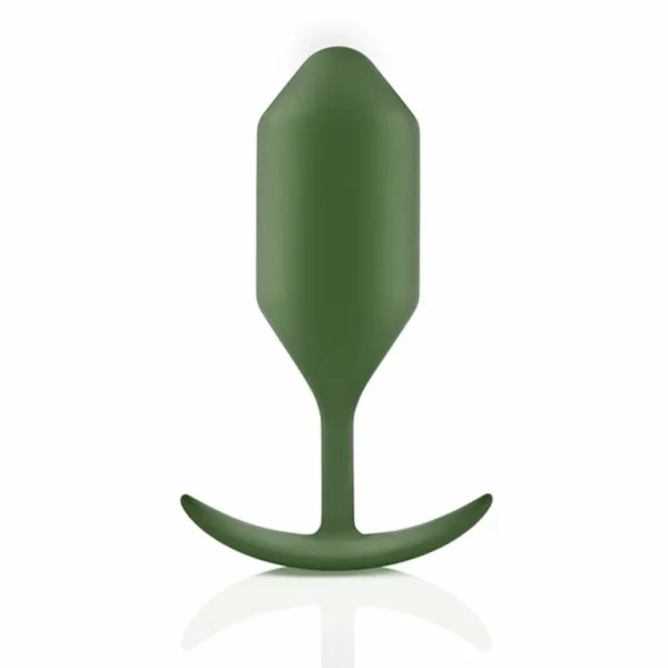 b-Vibe Snug Plug 4 silikoninis analinis kaištis su svarmeniu, chaki spalvos