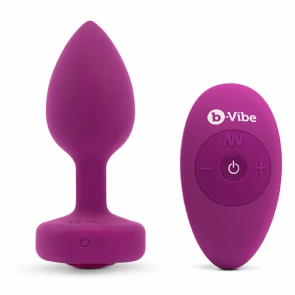 b-Vibe Jewel Plug S/M vibruojantis analinis kaištis su pulteliu, Pink Ruby