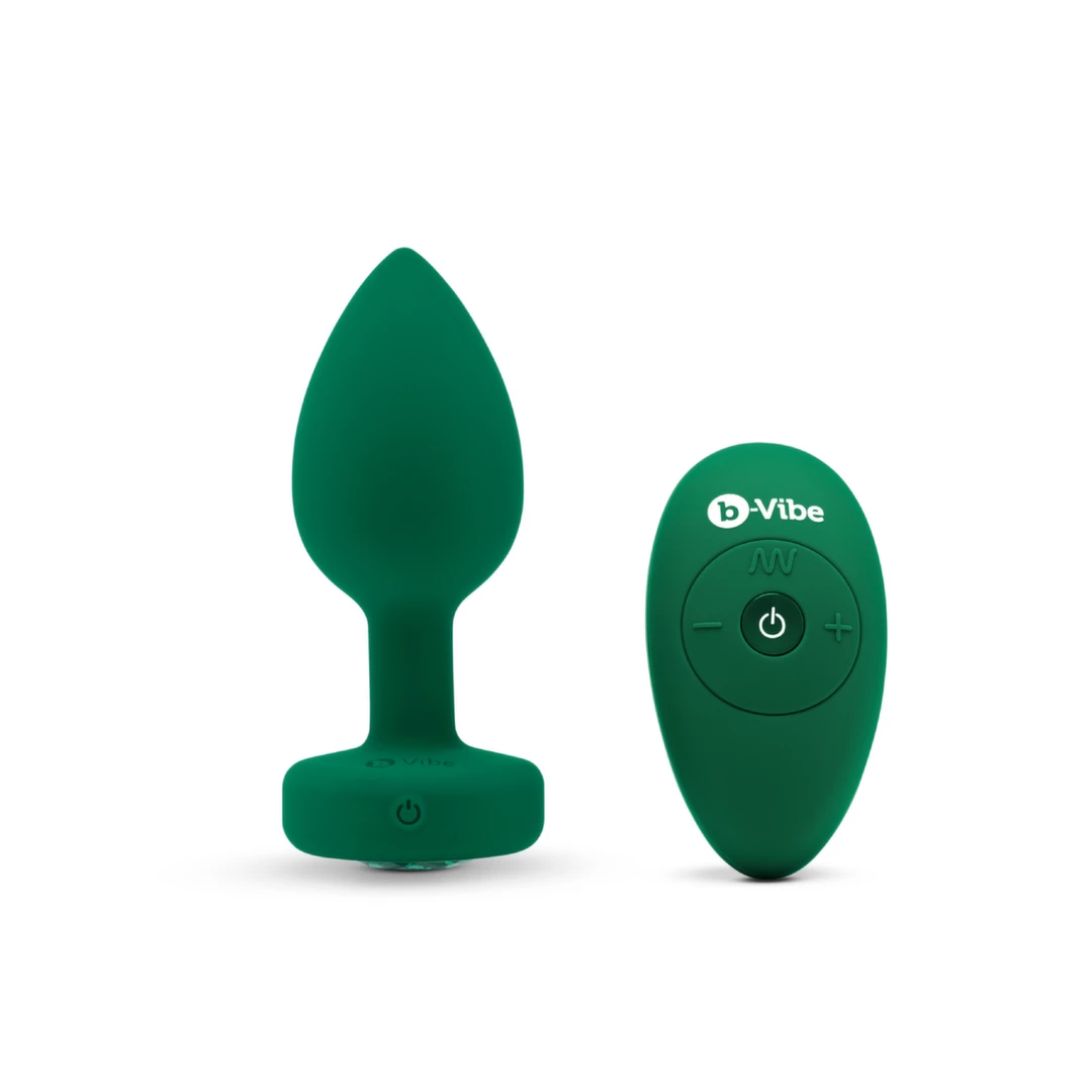 b-Vibe Jewel Plug M/L vibruojantis analinis kaištis su pulteliu, Emerald