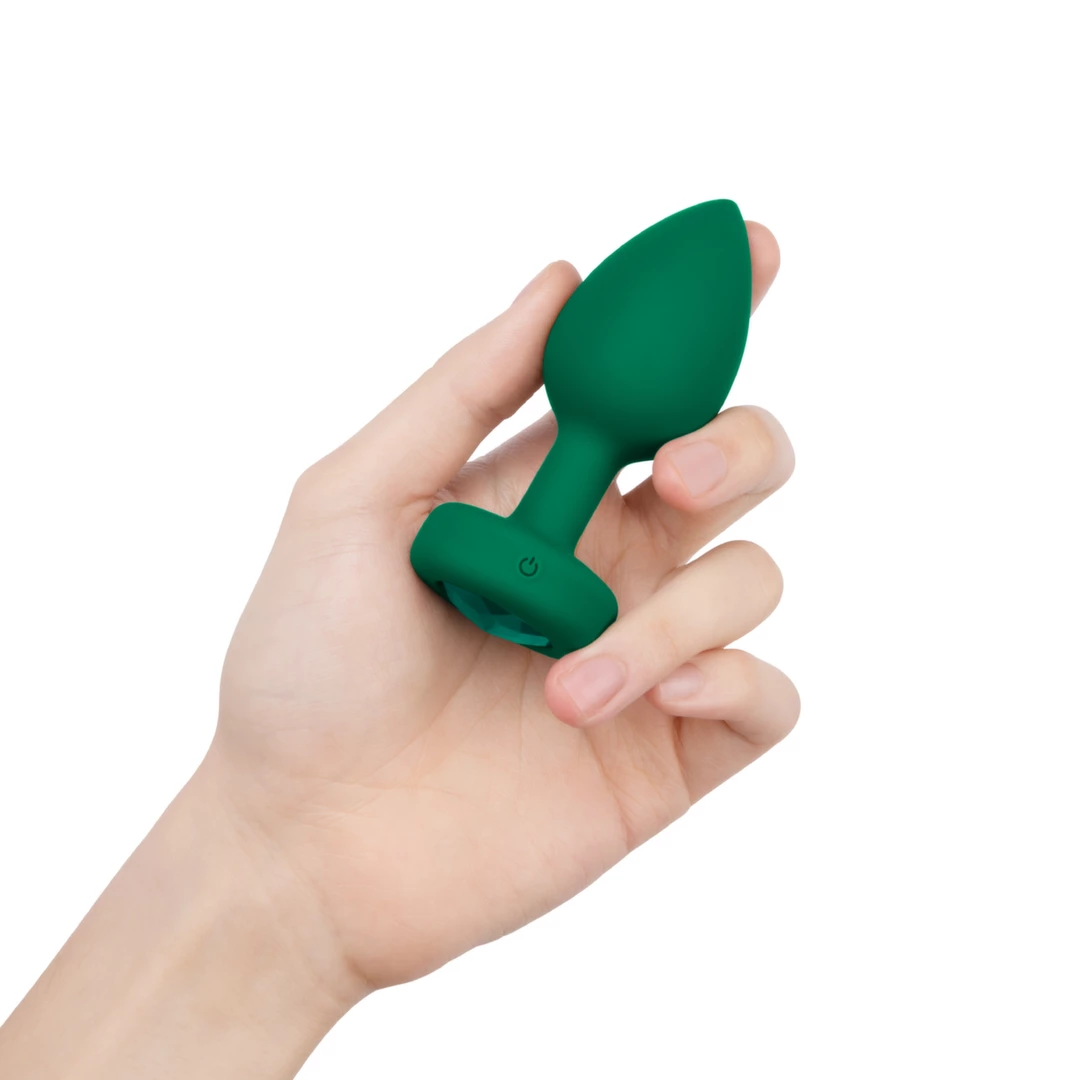 b-Vibe Jewel Plug M/L vibruojantis analinis kaištis su pulteliu, Emerald