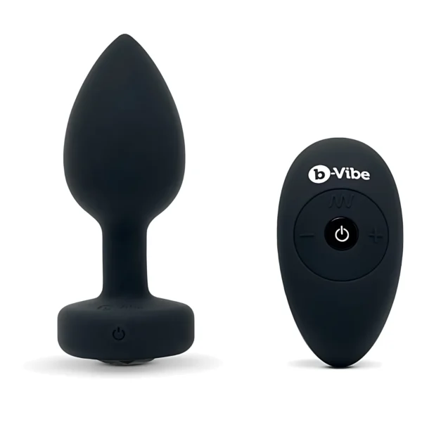 b-Vibe Jewel Plug M/L vibruojantis analinis kaištis su pulteliu, Black Diamond