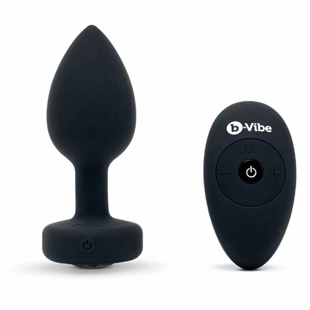 b-Vibe Jewel Plug M/L vibruojantis analinis kaištis su pulteliu, Black Diamond