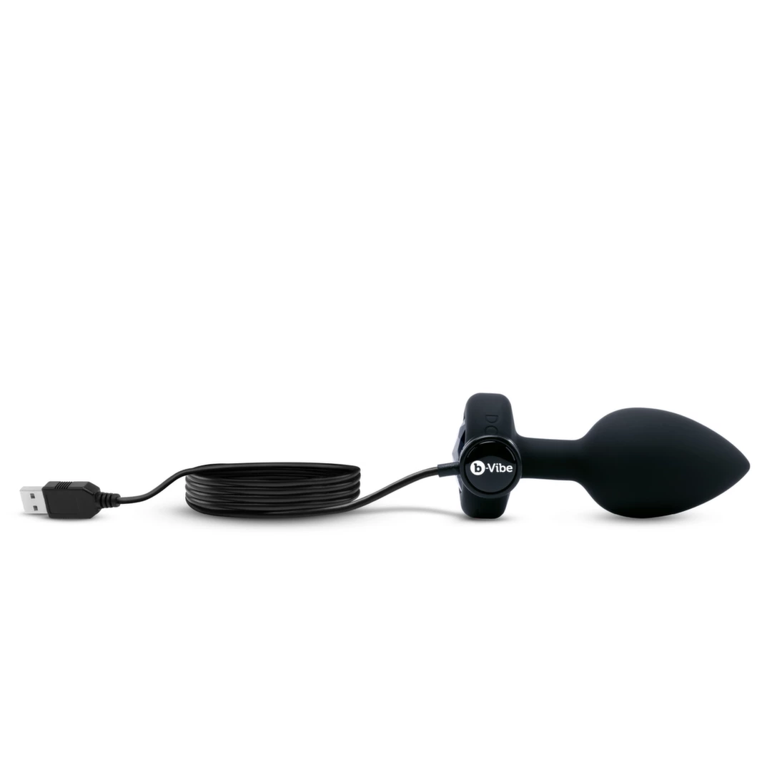 b-Vibe Jewel Plug M/L vibruojantis analinis kaištis su pulteliu, Black Diamond