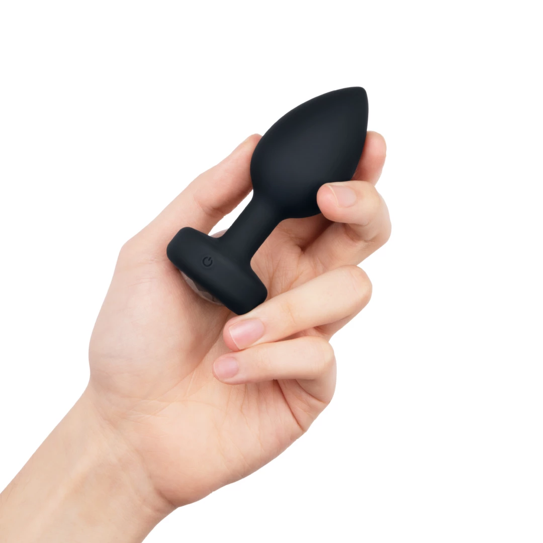 b-Vibe Jewel Plug M/L vibruojantis analinis kaištis su pulteliu, Black Diamond