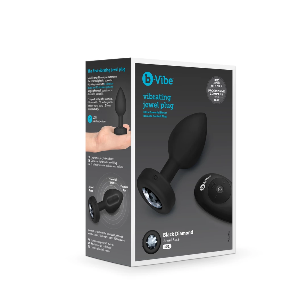 b-Vibe Jewel Plug M/L vibruojantis analinis kaištis su pulteliu, Black Diamond
